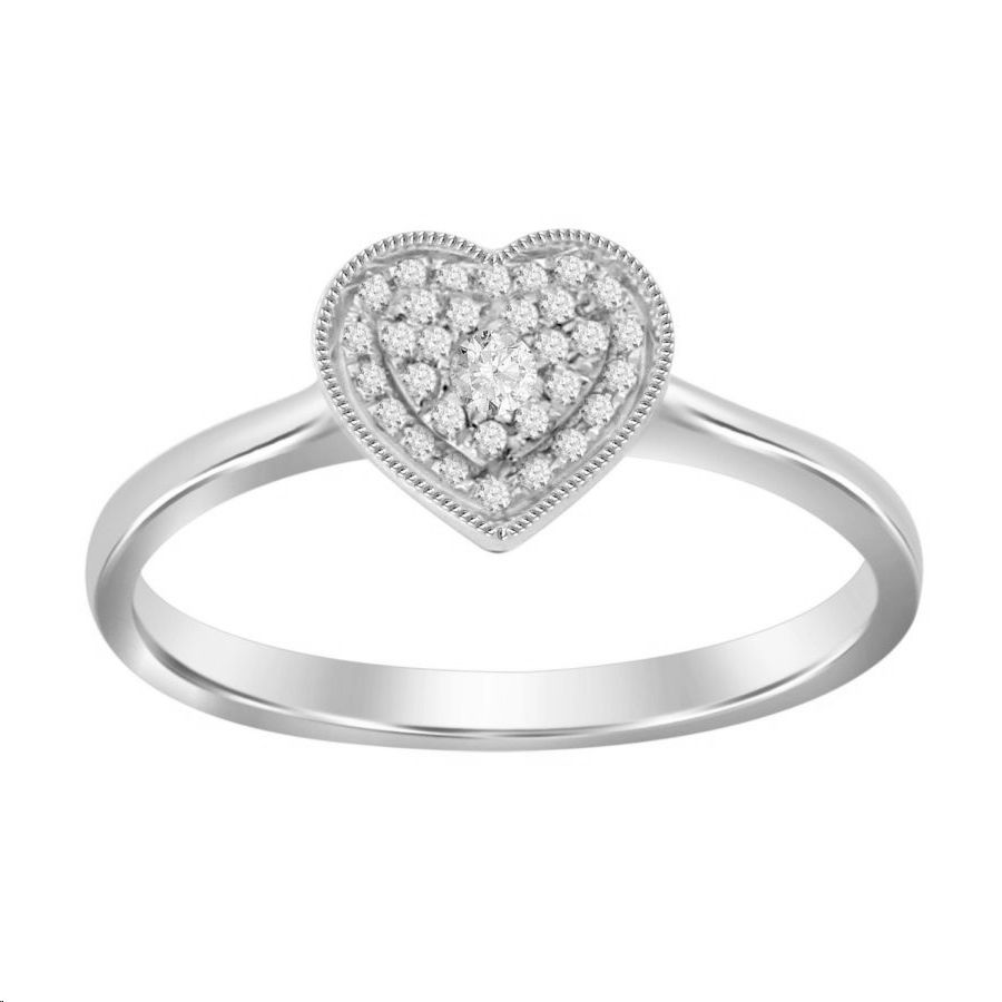 Ladies 0.10Ct Round Diamond Sterling Silver Ladies Ring White Heart Shape Cluster Halo Engagement Promise Ring For Her 1 Ladies 0.10Ct Round Diamond Sterling Silver Ladies Ring White Heart Shape Cluster Halo Engagement Promise Ring For Her - Image 1
