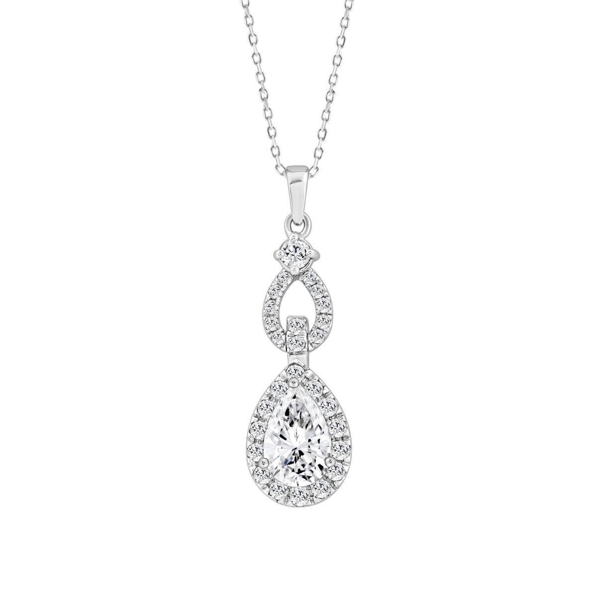 LADIES PENDANT 1 1/2CT ROUND/PEAR DIAMOND 14K WHITE GOLD 1 LADIES PENDANT 1 1/2CT ROUND/PEAR DIAMOND 14K WHITE GOLD - Image 1