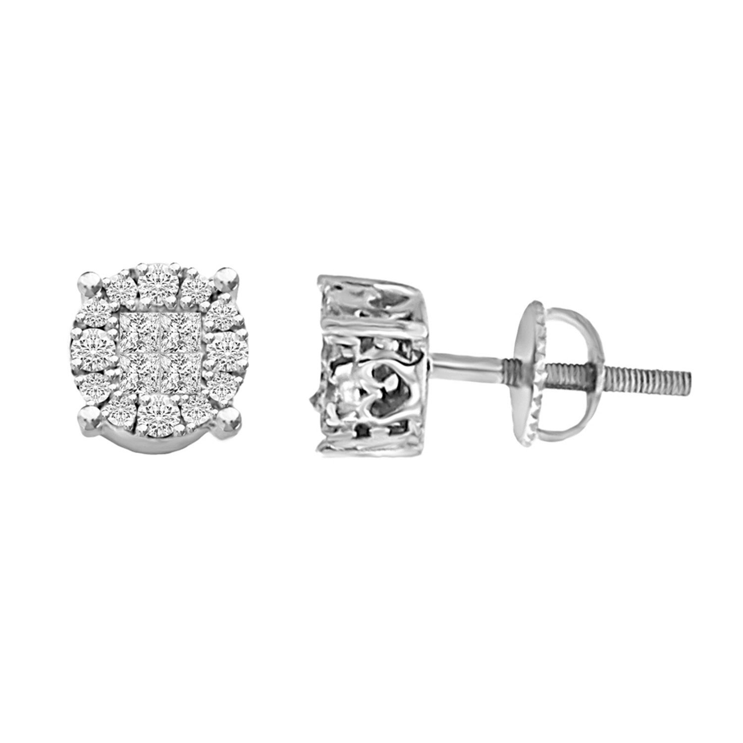 LADIES STUD EARRINGS 0.50CT ROUND/PRINCESS DIAMOND 14K WHITE GOLD 1 LADIES STUD EARRINGS 0.50CT ROUND/PRINCESS DIAMOND 14K WHITE GOLD - Image 1