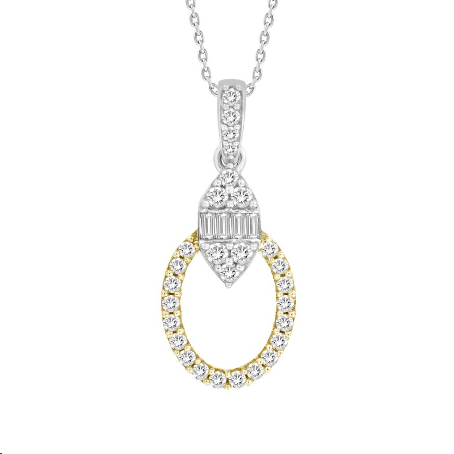 LADIES PENDANT WITH CHAIN 0.25CT ROUND/BAGUETTE DIAMOND 14K YELLOW GOLD 1 LADIES PENDANT WITH CHAIN 0.25CT ROUND/BAGUETTE DIAMOND 14K YELLOW GOLD - Image 1