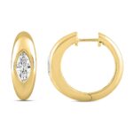 LADIES HOOP EARRINGS 2CT MARQUISE DIAMOND 14K YELLOW GOLD - Image 2