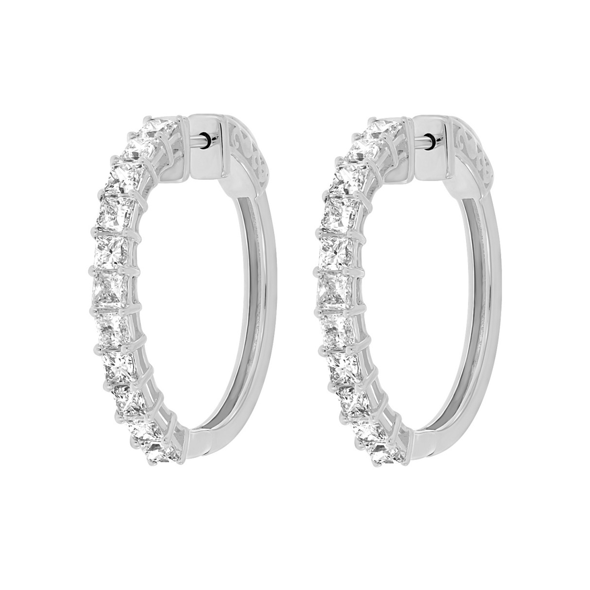 LADIES HOOP EARRINGS 2CT PRINCESS DIAMOND 14K WHITE GOLD 1 LADIES HOOP EARRINGS 2CT PRINCESS DIAMOND 14K WHITE GOLD - Image 1