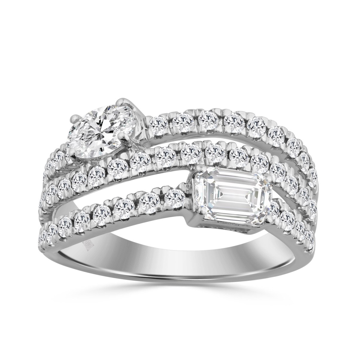 14K WHITE GOLD 1 3/4CT ROUND/OVAL/EMERALD DIAMOND LADIES RING (CENTER STONE OVAL DIAMOND 3/8CT) 1 14K WHITE GOLD 1 3/4CT ROUND/OVAL/EMERALD DIAMOND LADIES RING (CENTER STONE OVAL DIAMOND 3/8CT) - Image 1