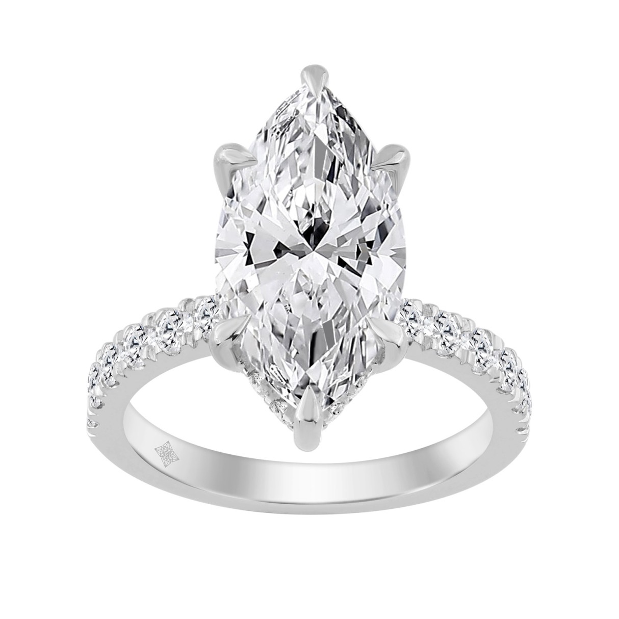 14K WHITE GOLD 4 3/4CT MARQUISE/ROUND DIAMOND LADIES RING (CENTER STONE MARQUISE DIAMOND 4CT) 1 14K WHITE GOLD 4 3/4CT MARQUISE/ROUND DIAMOND LADIES RING (CENTER STONE MARQUISE DIAMOND 4CT) - Image 1