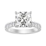 14K WHITE GOLD 4 3/4CT ROUND/CUSHION DIAMOND LADIES RING (CENTER STONE CUSHION DIAMOND 4CT)