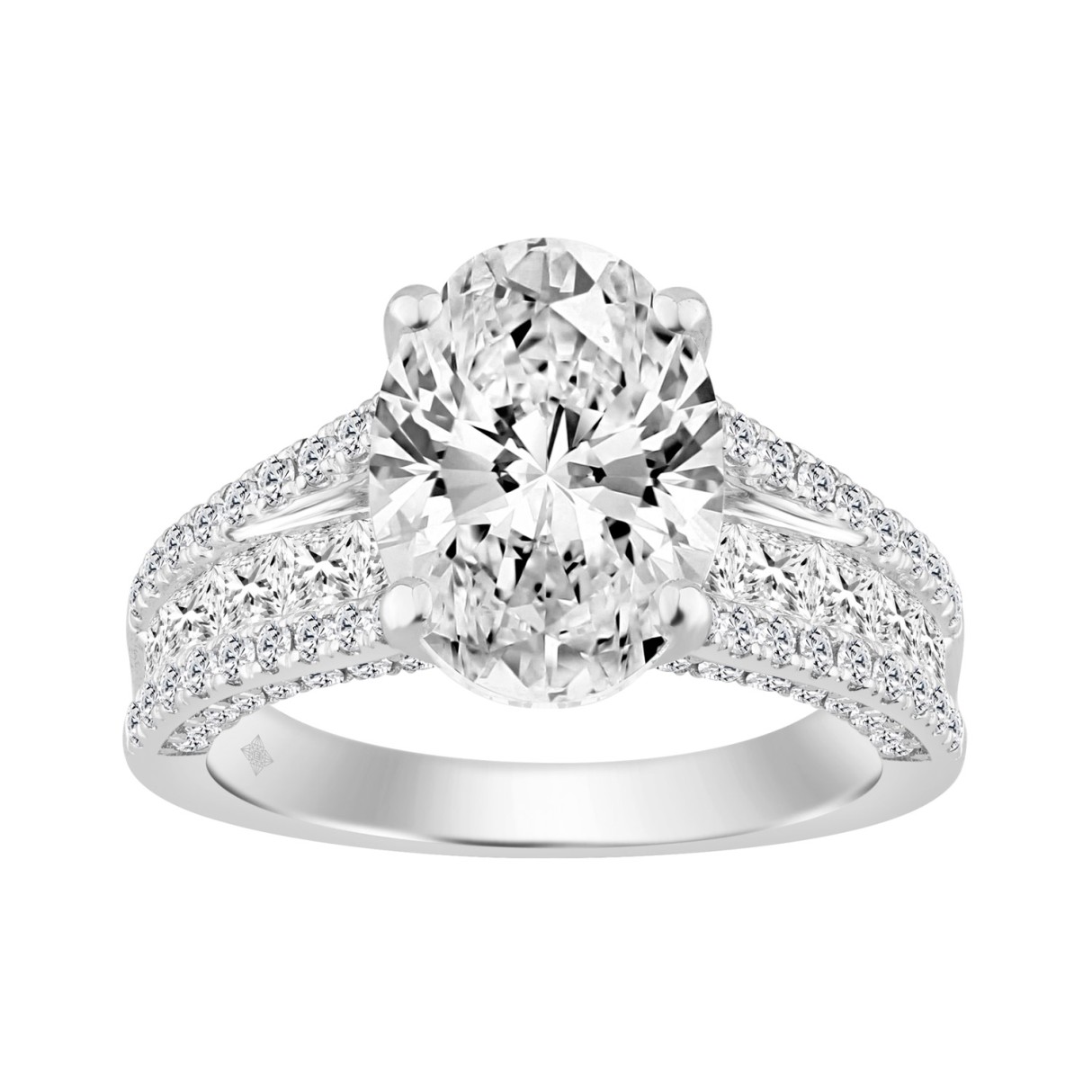 14K WHITE GOLD 5 1/2CT ROUND/PRINCESS/OVAL DIAMOND LADIES RING (CENTER STONE OVAL DIAMOND 4CT) 1 14K WHITE GOLD 5 1/2CT ROUND/PRINCESS/OVAL DIAMOND LADIES RING (CENTER STONE OVAL DIAMOND 4CT) - Image 1