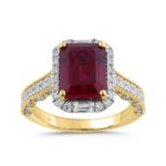 14K YELLOW GOLD 5 3/4CT ROUND/EMERALD/BAGUETTE DIAMOND LADIES RING (CENTER STONE EMERALD RUBY DIAMOND 5CT)