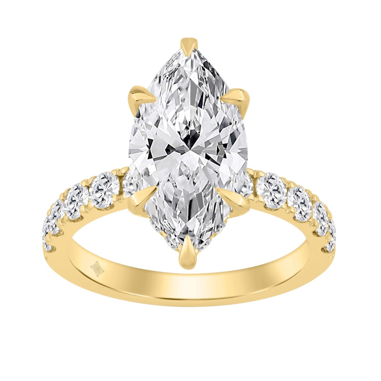 14K YELLOW GOLD 6.00CT MARQUISE/ROUND DIAMOND LADIES RING (CENTER STONE MARQUISE DIAMOND 5CT) 1 14K YELLOW GOLD 6.00CT MARQUISE/ROUND DIAMOND LADIES RING (CENTER STONE MARQUISE DIAMOND 5CT) - Image 1