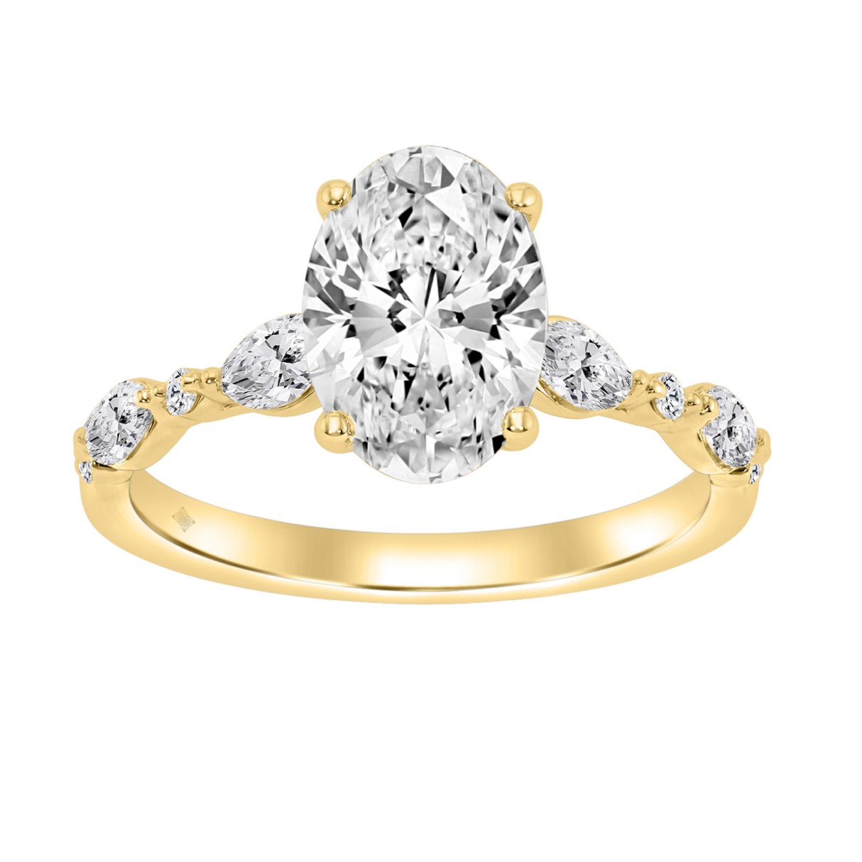 14K Yellow Gold Oval Diamond Ring 2 1/2CT With Round & Marquise Diamonds 2.00CT Oval Center stone (Color F-G Clarity VS1/VS2) 1 14K Yellow Gold Oval Diamond Ring 2 1/2CT With Round & Marquise Diamonds 2.00CT Oval Center stone (Color F-G Clarity VS1/VS2) - Image 1