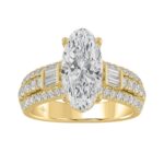 Classic 14K Yellow Gold Ladies Diamond Ring  4.00CT Round Oval & Baguette Diamonds with 3.00CT Oval  Center stone (Color F-G -Clarity VS1/VS2)