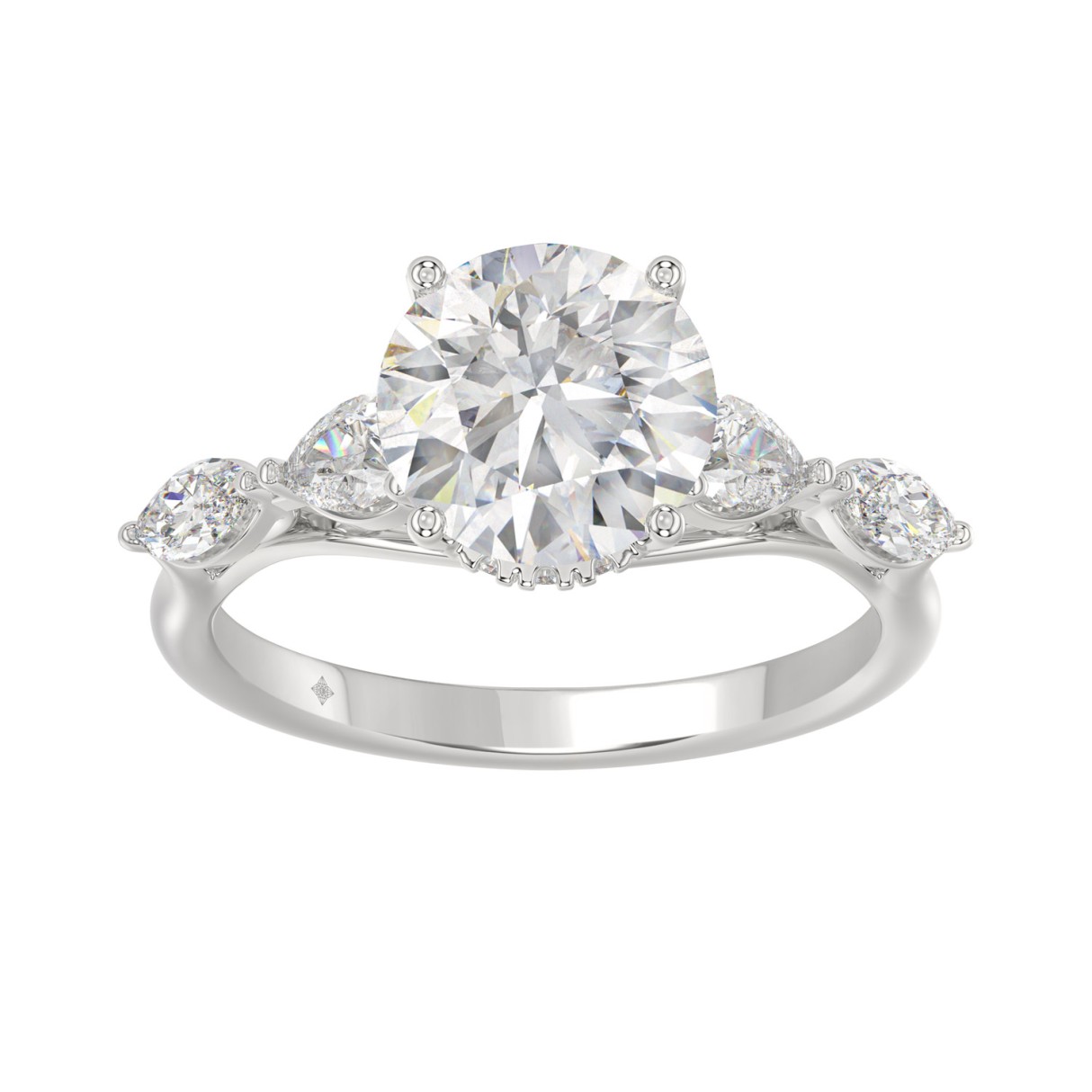 LADIES RING 2 1/2CT ROUND/PEAR/MARQUISE DIAMOND 14K WHITE GOLD (CENTER STONE ROUND DIAMOND 2.00CT) 1 LADIES RING 2 1/2CT ROUND/PEAR/MARQUISE DIAMOND 14K WHITE GOLD (CENTER STONE ROUND DIAMOND 2.00CT) - Image 1