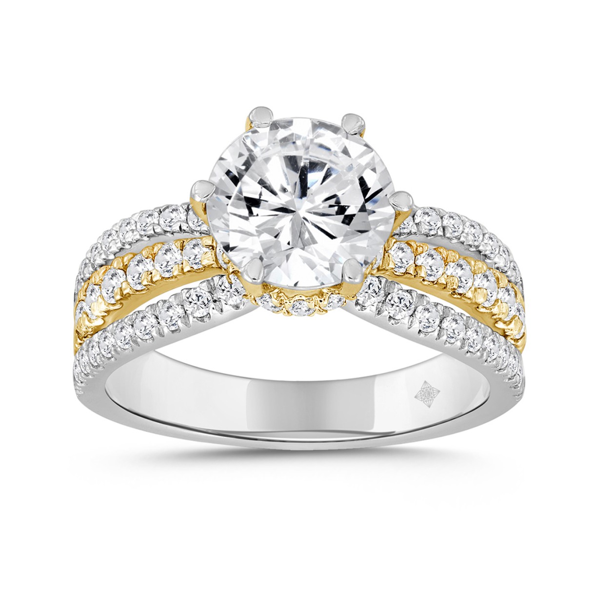 LADIES RING 2 3/4 CT ROUND DIAMOND 14K WHITE/YELLOW GOLD (CENTER STONE ROUND DIAMOND 2CT ) 1 LADIES RING 2 3/4 CT ROUND DIAMOND 14K WHITE/YELLOW GOLD (CENTER STONE ROUND DIAMOND 2CT ) - Image 1