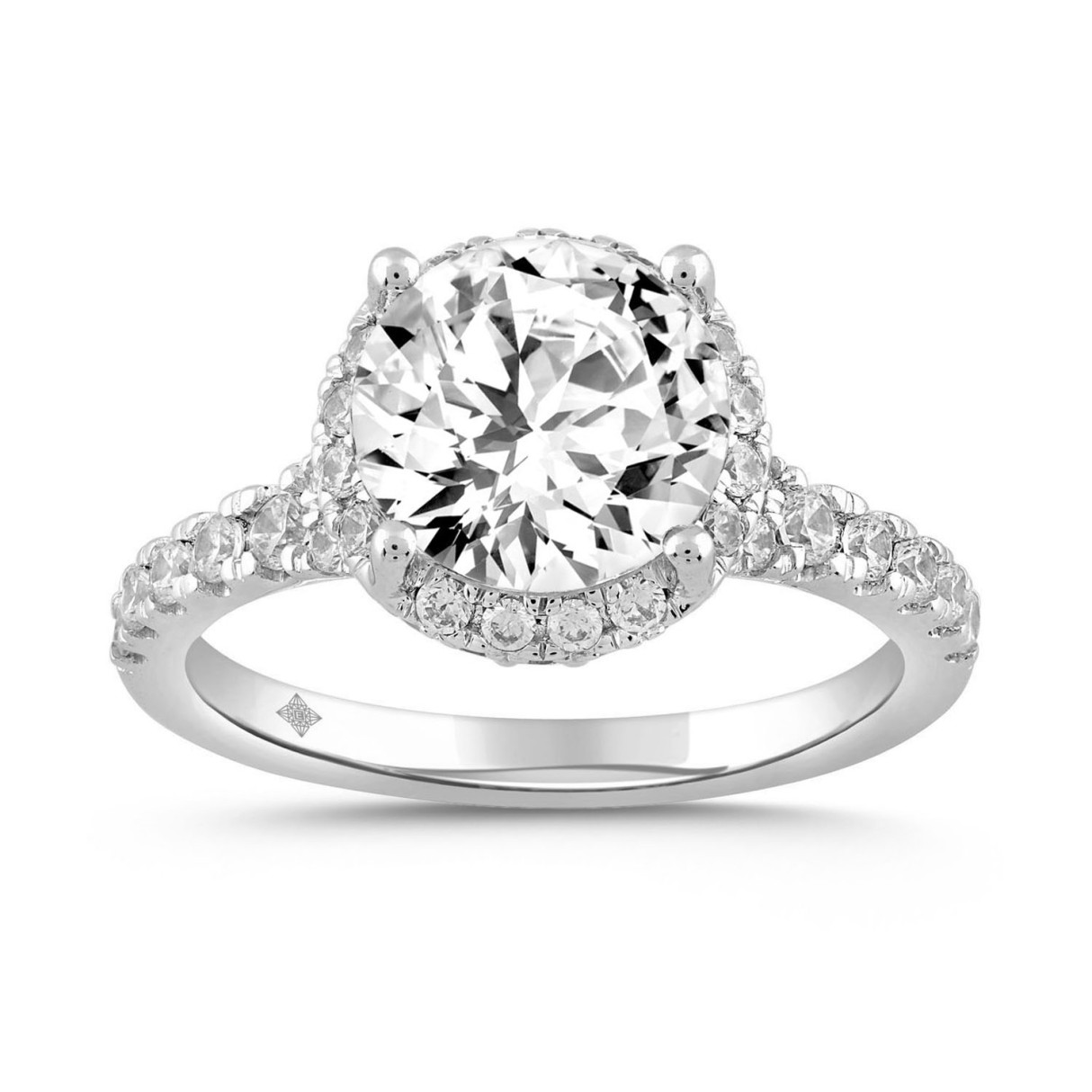 LADIES RING 3 3/4CT ROUND DIAMOND 14K WHITE GOLD (CENTER STONE ROUND DIAMOND 3CT ) 1 LADIES RING 3 3/4CT ROUND DIAMOND 14K WHITE GOLD (CENTER STONE ROUND DIAMOND 3CT ) - Image 1