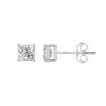 LADIES SOLITAIRE EARRINGS 1 1/2CT PRINCESS DIAMOND 14K WHITE GOLD (CENTER STONE  PRINCESS DIAMOND 3/4CT) - Image 2