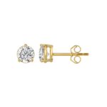 LADIES SOLITAIRE EARRINGS 1 1/2CT ROUND DIAMOND 14K YELLOW GOLD - Image 2