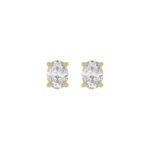LADIES SOLITAIRE EARRINGS 1CT OVAL DIAMOND 14K YELLOW GOLD