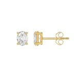 LADIES SOLITAIRE EARRINGS 1CT OVAL DIAMOND 14K YELLOW GOLD - Image 2