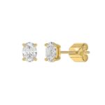 LADIES SOLITAIRE EARRINGS 1CT OVAL DIAMOND 14K YELLOW GOLD - Image 3