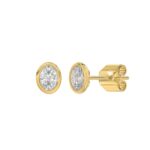 LADIES SOLITAIRE EARRINGS 1CT OVAL DIAMOND 14K YELLOW GOLD - Image 3