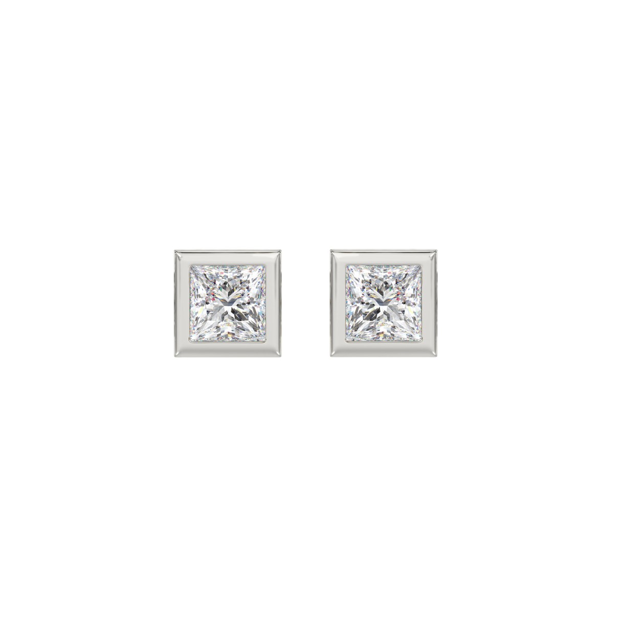 LADIES SOLITAIRE EARRINGS 1CT PRINCESS DIAMOND 14K WHITE GOLD 1 LADIES SOLITAIRE EARRINGS 1CT PRINCESS DIAMOND 14K WHITE GOLD - Image 1