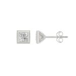 LADIES SOLITAIRE EARRINGS 1CT PRINCESS DIAMOND 14K WHITE GOLD - Image 2