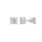 LADIES SOLITAIRE EARRINGS 1CT PRINCESS DIAMOND 14K WHITE GOLD - Image 3