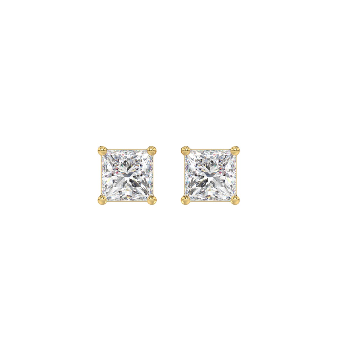 LADIES SOLITAIRE EARRINGS 1CT PRINCESS DIAMOND 14K YELLOW GOLD 1 LADIES SOLITAIRE EARRINGS 1CT PRINCESS DIAMOND 14K YELLOW GOLD - Image 1