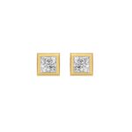 LADIES SOLITAIRE EARRINGS 1CT PRINCESS DIAMOND 14K YELLOW GOLD