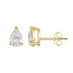 LADIES SOLITAIRE EARRINGS 2 1/2CT PEAR DIAMOND 14K YELLOW GOLD - Image 3
