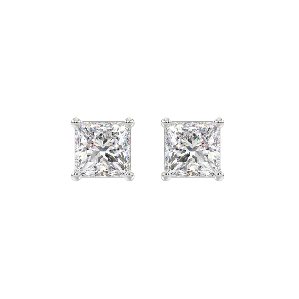 LADIES SOLITAIRE EARRINGS 2 1/2CT PRINCESS DIAMOND 14K WHITE GOLD 1 LADIES SOLITAIRE EARRINGS 2 1/2CT PRINCESS DIAMOND 14K WHITE GOLD - Image 1