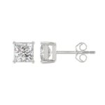 LADIES SOLITAIRE EARRINGS 2 1/2CT PRINCESS DIAMOND 14K WHITE GOLD - Image 2