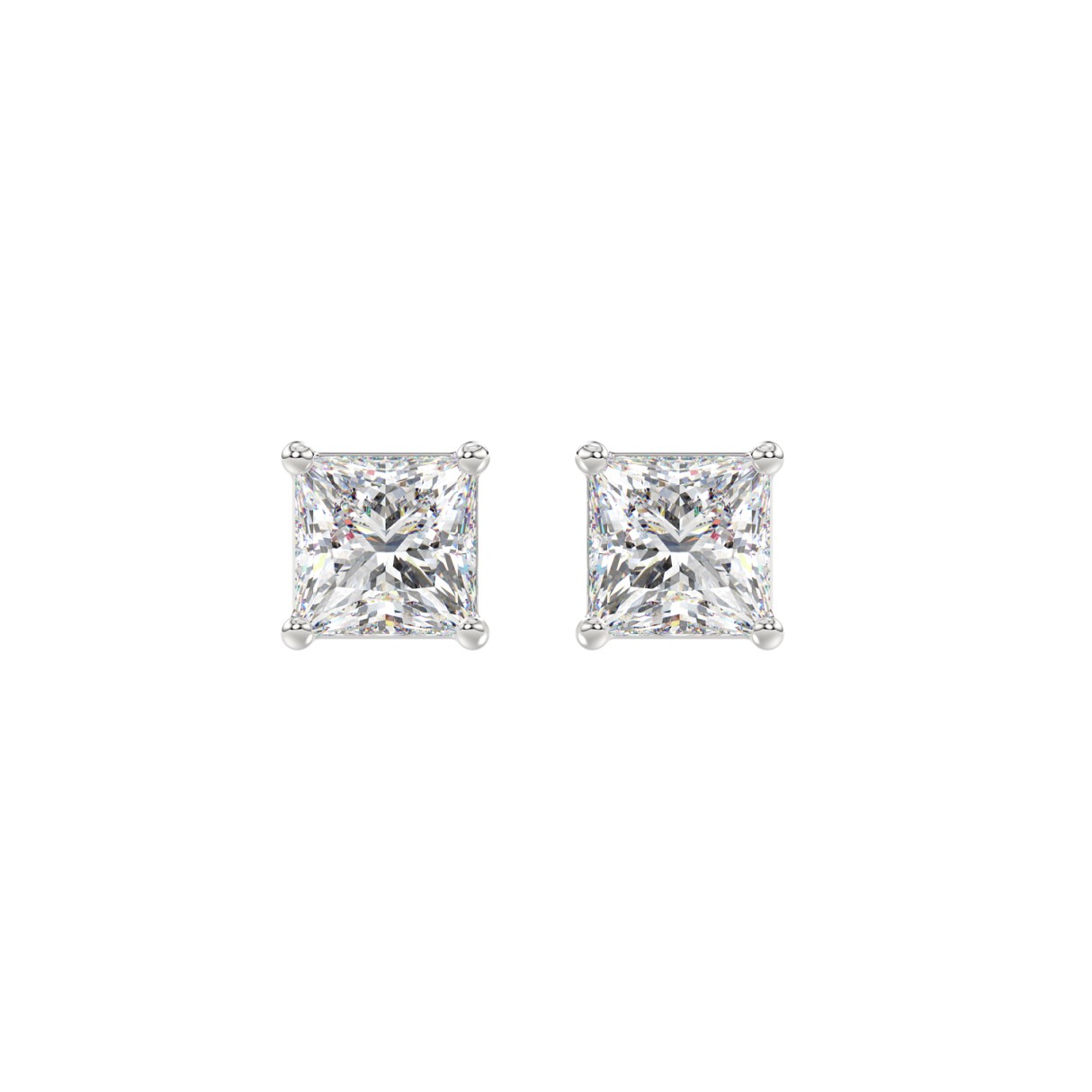 LADIES SOLITAIRE EARRINGS 2CT PRINCESS DIAMOND 14K WHITE GOLD 1 LADIES SOLITAIRE EARRINGS 2CT PRINCESS DIAMOND 14K WHITE GOLD - Image 1