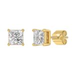 LADIES SOLITAIRE EARRINGS 3CT PRINCESS DIAMOND 14K YELLOW GOLD - Image 3