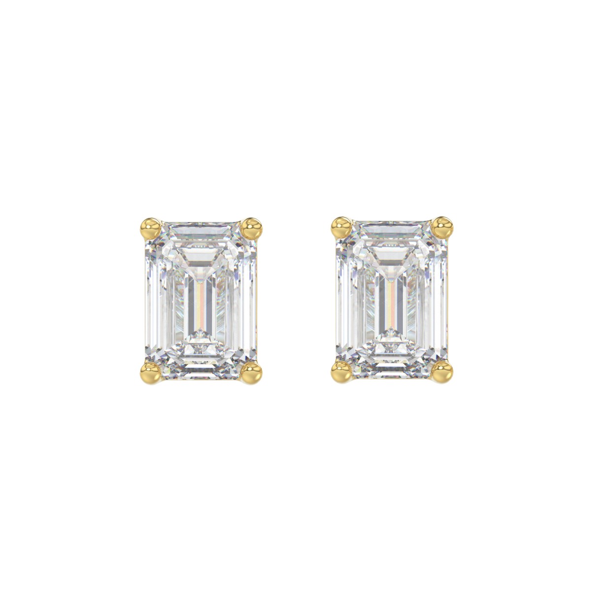 LADIES SOLITAIRE EARRINGS 4.00CT EMERALD DIAMOND 14K YELLOW GOLD 1 LADIES SOLITAIRE EARRINGS 4.00CT EMERALD DIAMOND 14K YELLOW GOLD - Image 1
