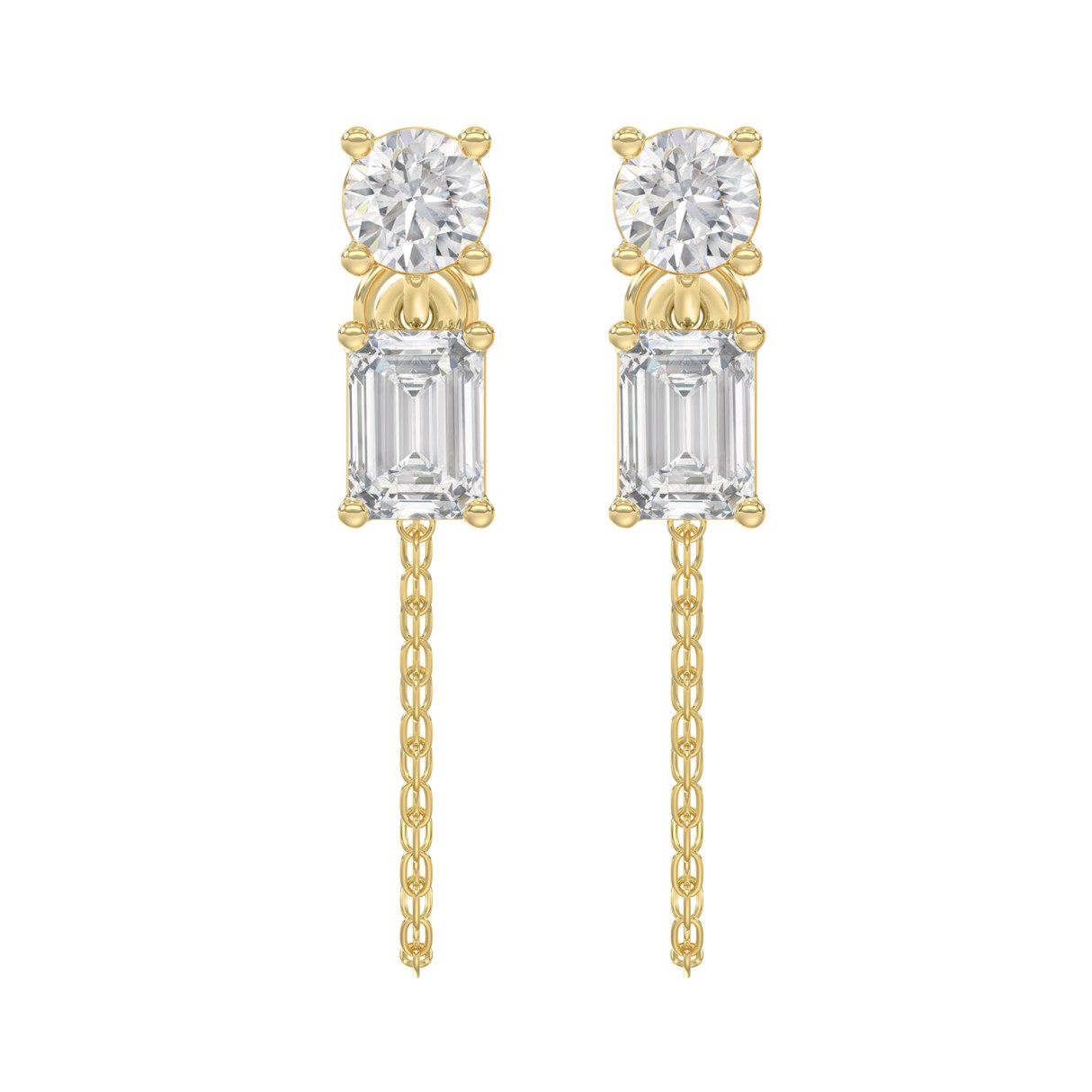 10K Yellow Gold 3/4CT Emerald/Round cut Diamond Elegant Ladies Earring (Color F-G -Clarity VS1/VS2) 1 10K Yellow Gold 3/4CT Emerald/Round cut Diamond Elegant Ladies Earring (Color F-G -Clarity VS1/VS2) - Image 1