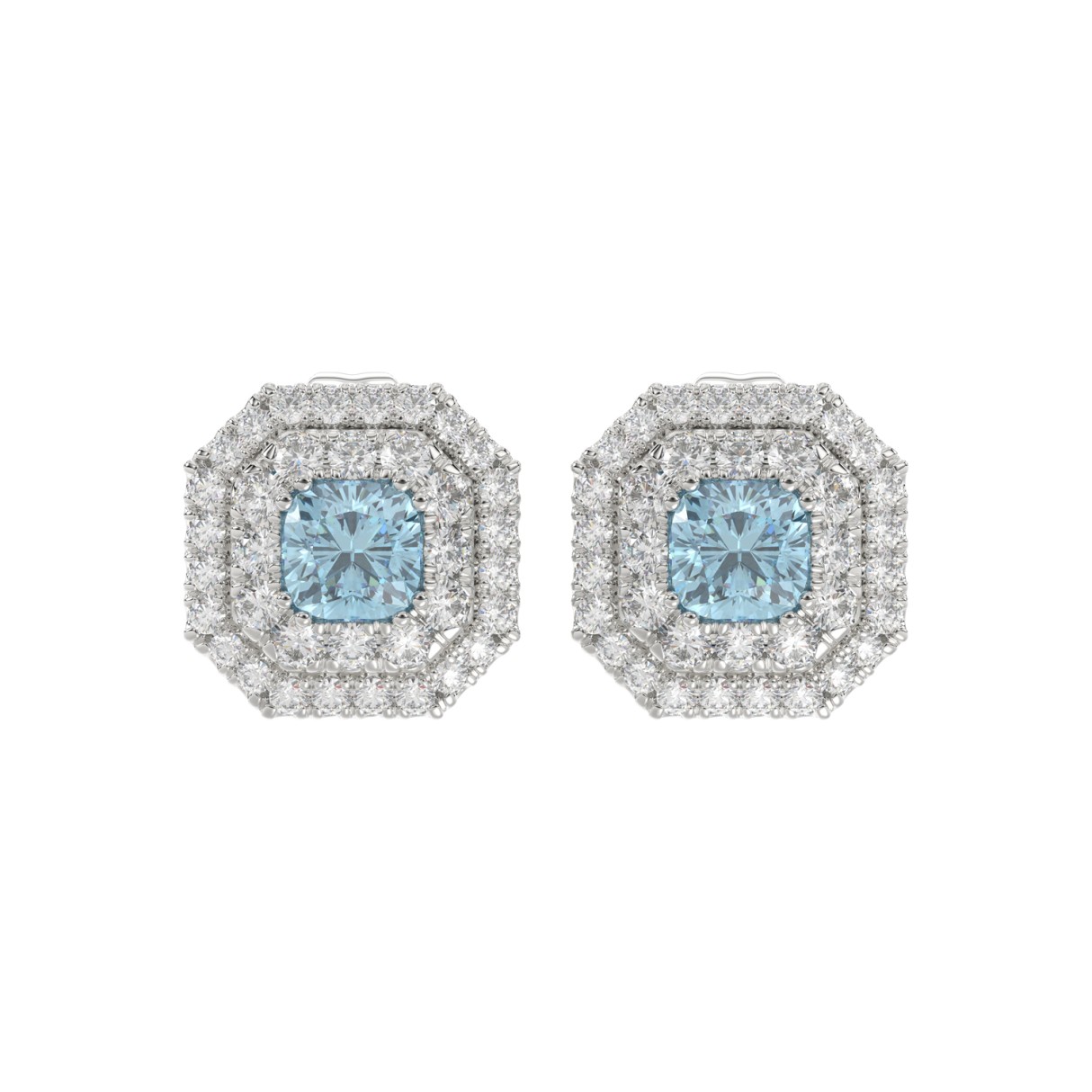 14K WHITE GOLD 1 1/2CT ROUND/BLUE CUSHION DIAMOND LADIES EARRING 1 14K WHITE GOLD 1 1/2CT ROUND/BLUE CUSHION DIAMOND LADIES EARRING - Image 1