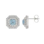 14K WHITE GOLD 1 1/2CT ROUND/BLUE CUSHION DIAMOND LADIES EARRING - Image 3