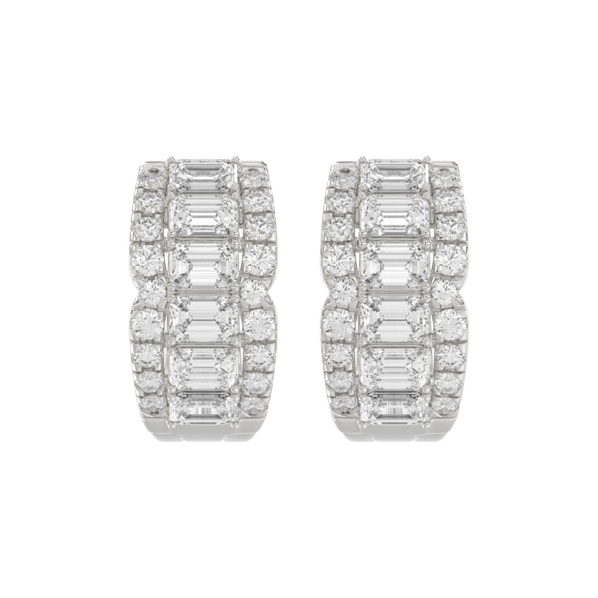 14K WHITE GOLD 1 3/4CT ROUND/EMERALD DIAMOND HOOP EARRINGS 1 14K WHITE GOLD 1 3/4CT ROUND/EMERALD DIAMOND HOOP EARRINGS - Image 1