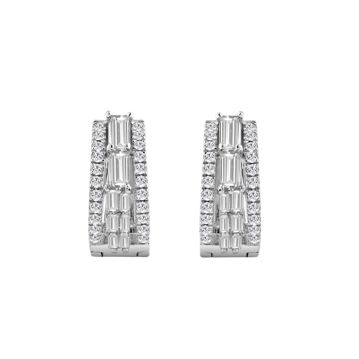 14K WHITE GOLD 1.00CT ROUND/BAGUETTE DIAMOND LADIES EARRINGS 1 14K WHITE GOLD 1.00CT ROUND/BAGUETTE DIAMOND LADIES EARRINGS - Image 1