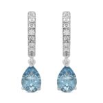 14K WHITE GOLD 2.00CT ROUND/BLUE PEAR DIAMOND LADIES EARRINGS