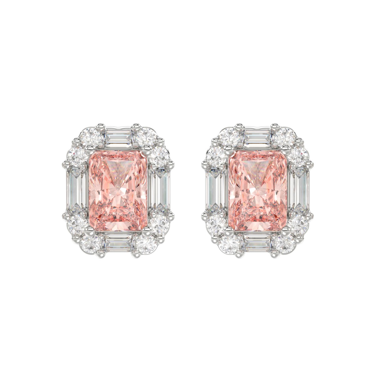 14K WHITE GOLD CRAFTED WITH 18K YELLOW GOLD BACK PLATE 1 1/3CT ROUND/PINK RADIANT/BAGUETTE DIAMOND LADIES EARRINGS 1 14K WHITE GOLD CRAFTED WITH 18K YELLOW GOLD BACK PLATE 1 1/3CT ROUND/PINK RADIANT/BAGUETTE DIAMOND LADIES EARRINGS - Image 1