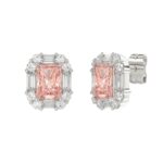 14K WHITE GOLD CRAFTED WITH 18K YELLOW GOLD BACK PLATE 1 1/3CT ROUND/PINK RADIANT/BAGUETTE DIAMOND LADIES EARRINGS - Image 3