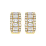 14K YELLOW GOLD 1 3/4CT ROUND/EMERALD DIAMOND HOOP EARRINGS