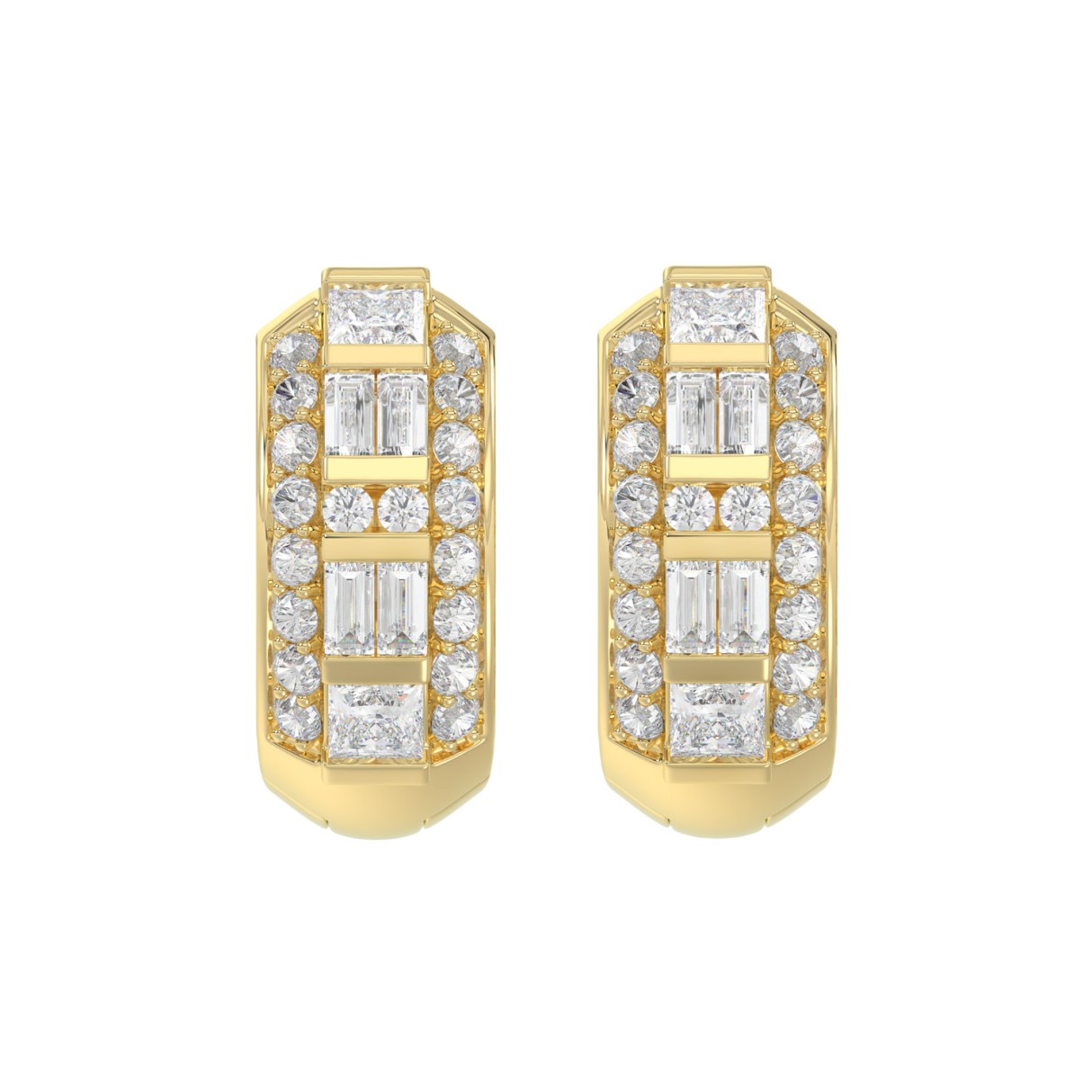 14K YELLOW GOLD 1.00CT ROUND/PRINCESS/BAGUETTE DIAMOND LADIES EARRINGS 1 14K YELLOW GOLD 1.00CT ROUND/PRINCESS/BAGUETTE DIAMOND LADIES EARRINGS - Image 1