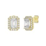 14K YELLOW GOLD 2 1/3CT ROUND/EMERALD DIAMOND LADIES EARRINGS (CENTER STONE EMERALD DIAMOND 1CT) - Image 3