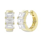 14K YELLOW GOLD 3.00CT EMERALD DIAMOND HOOPS EARRING - Image 3