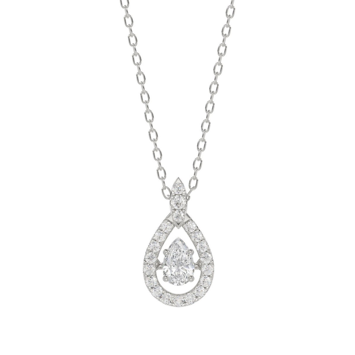 10K WHITE GOLD 3/4CT ROUND/PEAR DIAMOND LADIES PENDANT WITH CHAIN (CENTER STONE PEAR DIAMOND 1/2CT) 1 10K WHITE GOLD 3/4CT ROUND/PEAR DIAMOND LADIES PENDANT WITH CHAIN (CENTER STONE PEAR DIAMOND 1/2CT) - Image 1