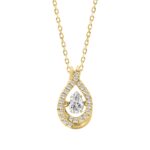 14K YELLOW GOLD 3/4CT ROUND/PEAR DIAMOND LADIES PENDANT WITH CHAIN (CENTER STONE PEAR DIAMOND 1/2CT)