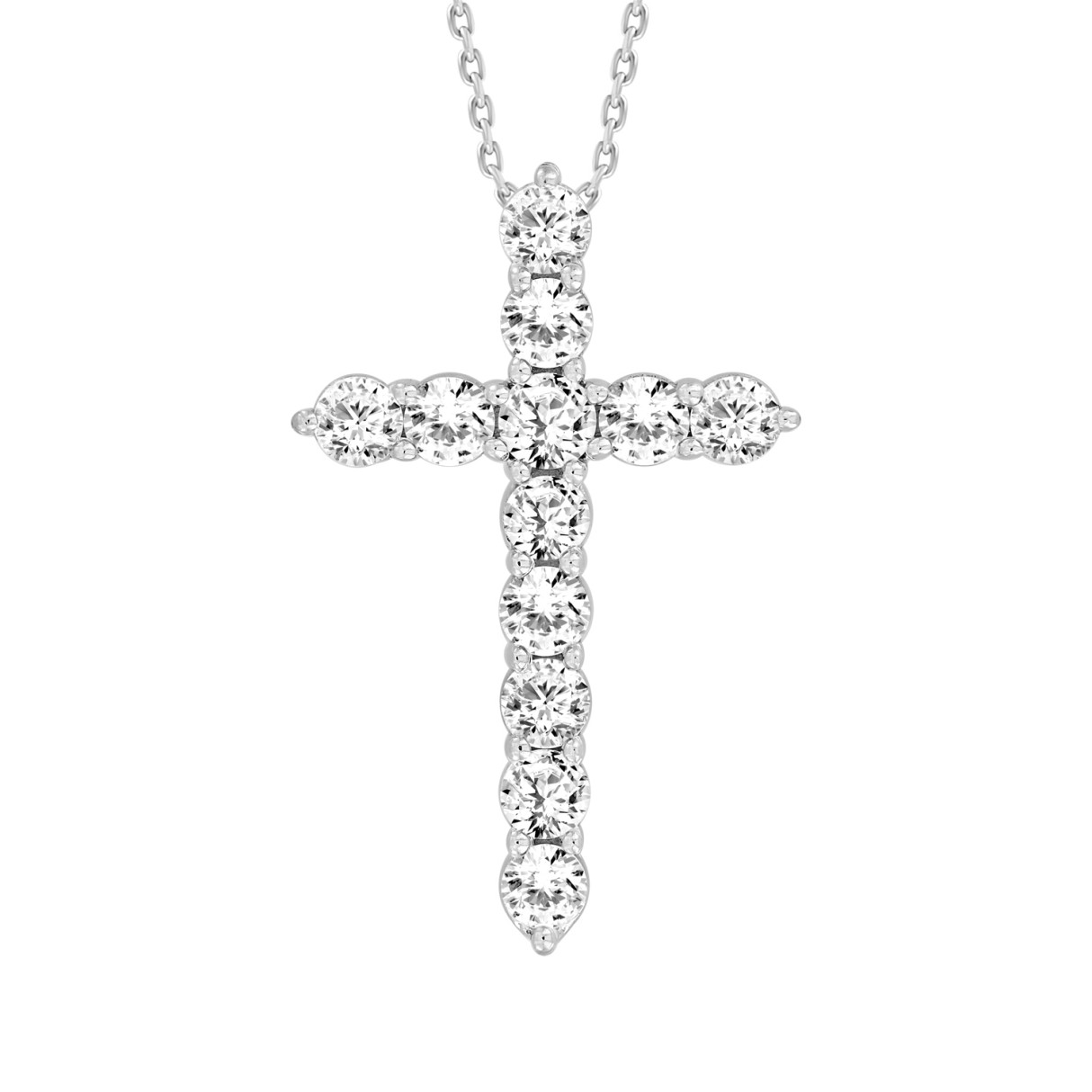 LADIES CROSS PENDANT WITH CHAIN 1CT ROUND DIAMOND 14K WHITE GOLD 1 LADIES CROSS PENDANT WITH CHAIN 1CT ROUND DIAMOND 14K WHITE GOLD - Image 1