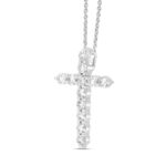 LADIES CROSS PENDANT WITH CHAIN 1CT ROUND DIAMOND 14K WHITE GOLD - Image 2